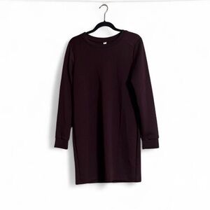 Dear Scarlett Sz L Fleece Dress Burgundy Long Sleeve Pleated Back Wrinkle Free